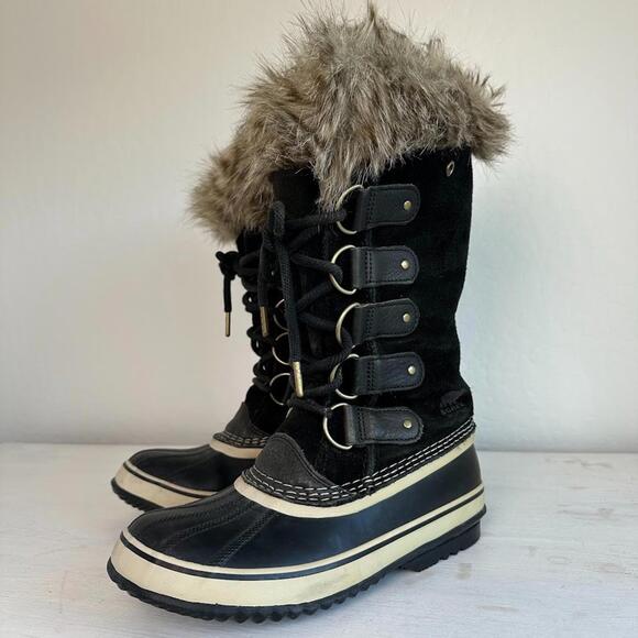 Sorel Boots Joan of Arctic Women's 8 Black Leather Removeable Faux Fur Snow Warm - Picture 2 of 12